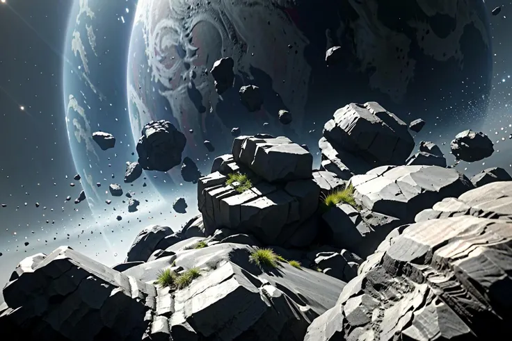 3d, realistic, highres, high quality, octane render, detailed, 4k wallpaper, sci-fi, cyber, cinematic light,(masterpiece), 
 scenery, spacerock-scatter style, a huge rock was destroy by unknown forces debris scattered in shape of diffused sputtering
 <lora:scatter rocks_20231128185243-000003:0.9>