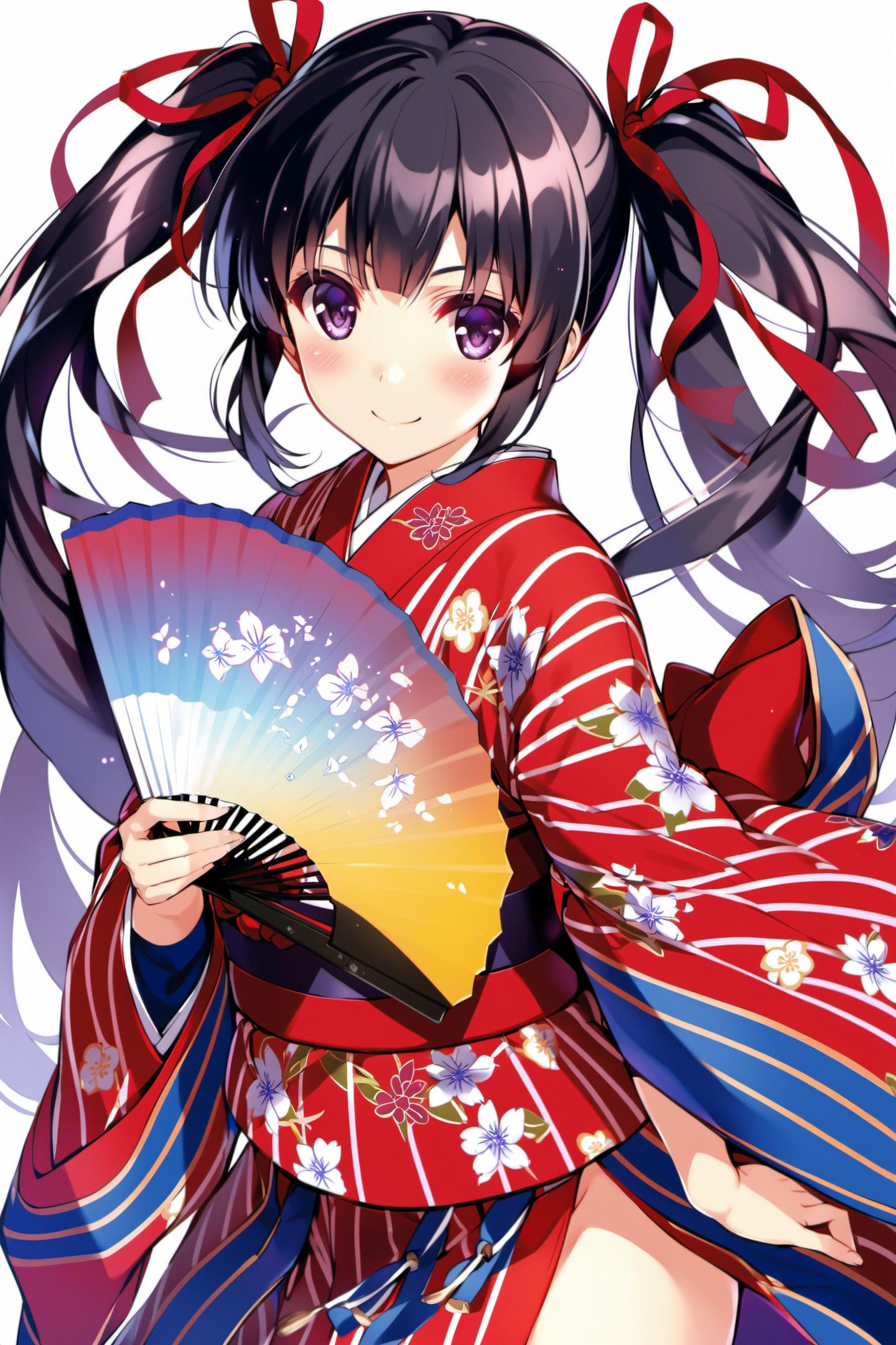 A close up of a woman in a kimono outfit holding a fan - SeaArt AI
