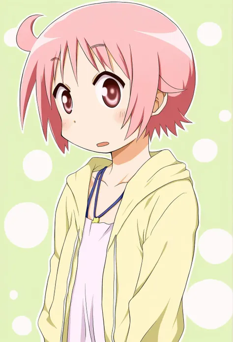 1girl,nonohara yuzuko,yuyushiki,pink hair,short hair,ahoge,pink eyes