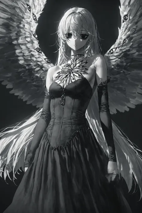 ((artist:betabeet)),artist:john_kafka,artist:nixeu,artist:quasarcake,masterpiece,best quality,solo,monochrome,spot color,
black thick liquid,feathered wings,giant wings,{{{{extra eyes}}}},{{{too many eyes on wings}}},black dress,bare shoulders,detached sleeves,expressionless,empty eyes,bags under eyes,cowboy shot,shadow,