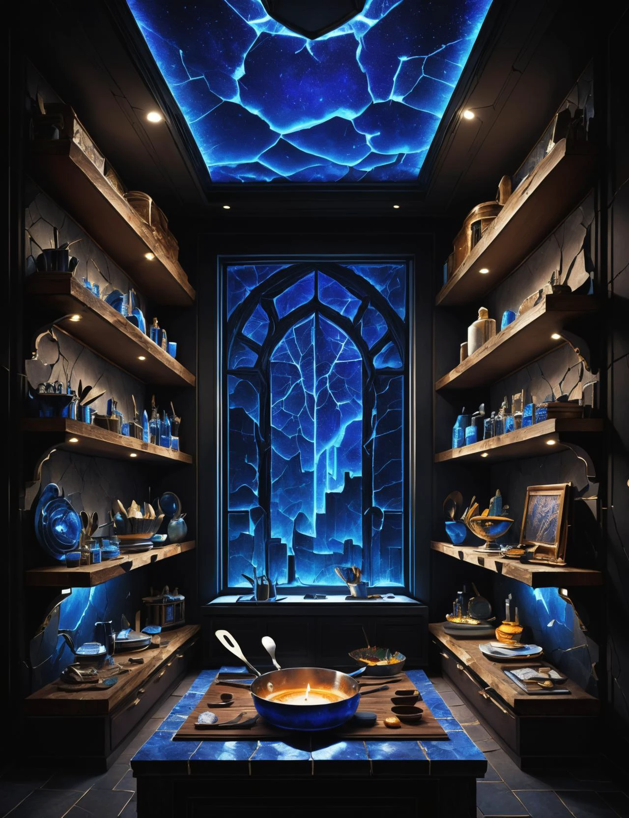 hyper detailed masterpiece, dynamic, awesome quality,DonMFr4ck7ur3dUnd3rw0rld conference room, cooking utensils (spatula, ladle, etc.),wardrobe,shampoo and conditioner,television,shelves, tapestry with cut and drawn work tapestry, candlelight, black lights <lora:DonMFr4ck7ur3dUnd3rw0rld-000009:0.75>