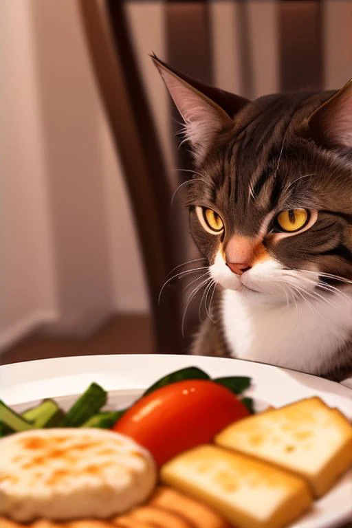 8K sharp focus UltraHD photography of the heavy duties of having a dinner with your cat.