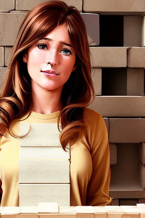 8K Sharp Focus UltraHD photo of Maria Elena Boschi MEB as (bricklayer construction worker).