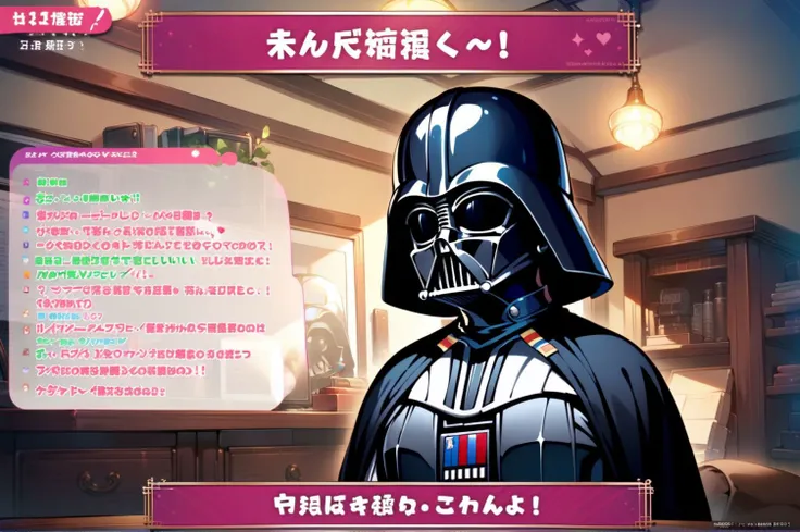 darth vader,upper body,smile,happy,
<lora:vtubercutoutXL1:0.8>,vtubercutout,indoor,text,livestream,fake screenshot,masterpiece,best quality,ultra detailed,highres,4k,(ultra-detailed:1.4) (illustration:0.5),(ray tracing,:0.8),(anime colored:0.7),(ai-generated:0.5),