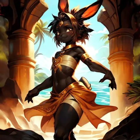 <lora:add_detail:0.7>, <lora:Furtastic_Detailer:0.5>,
(wildlife photography), masterpiece,
side view, low angle, full shot, (solo),
(furry) (anthro) female, (bunny), <lora:Bilac:0.8>, bilac, rabbit girl, brown fur, short hair, brown hair, yellow eyes, suspenders, bandages, rabbit ears, orange pants,
detailed and extremely fluffy body fur, blushing, (chibi), glossy fur, young adult, thick thighs, cute, young, cute, young, small,
pigtails,
walking down stairs,,
(spread legs:0.3) , Sensitive,
golden necklace,
Red Ripped Jeans Shorts with tube top,
uploaded on e621, by Anixaila, by Youjomodoki, by Demicoeur, by castitas, by darkgem, (by dagasi:0.5), (by Artur Bordalo:0.5),
<lora:blackSkin:0.2> , blackskin,
<lora:FurryCoreV2New:0.4>, furrycore,
<lora:dancer_v7-1-NAI-32:0.5> harem outfit, dancer, dancing, see-through,
Mystical Floating Islands, Whimsical landmasses suspended in the sky, connected by ethereal bridges, housing ancient ruins,
Smooth weathered driftwood scattered along the high-tide line, La Digue at the Seychelles, Tranquil island with stunning beaches, Anse Source d'Argent, pink-hued sand, granite boulders,
Mystic Rune Carvings, Intricate glowing runes carved into the castle's walls radiating a soft light,
highly_detailed_face, symmetrical_eyes, cinematic composition, hi res, 8k, cinematic lighting, stunningly beautiful, concept art, highly detailed,
masterpiece, best quality, realistic, (intricate:0.9), (high detail:1.4), film photography, sharp focus,