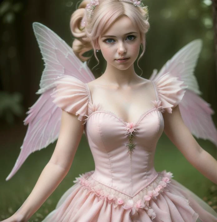 (masterpiece, best quality, high resolution:1.4), 1girl, fairy wings dress pink, Hair blonde, HD , Photography, movie, cinematic, full Body, Realistic, (8k, RAW photo, best quality, masterpiece:1.2), (realistic, photo-realistic:1.33), best quality, detailed eyes, cute,natural lighting, depth of field, film grain, wrinkled skin, sharp