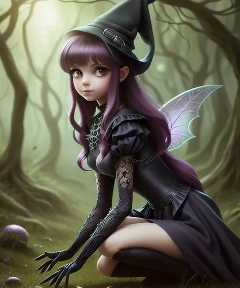 witch, super cute spider with big bright eyes, digital painting, dreamlike, intricate details, sharp focus, trending on artstation, magical fairies in a dreamlike forest, <lora:4x_RealisticRescaler_100000_G:1> <lora:mergeV6:1>