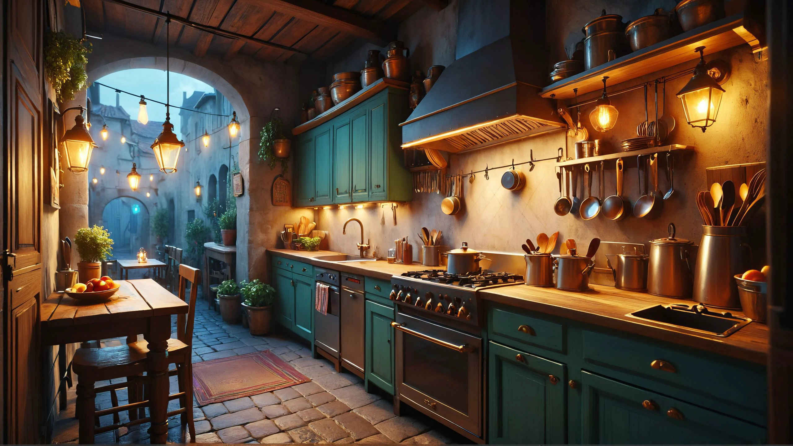 zavy-rmn Quaint kitchen with eclectic charm,, Streetlights, ColorART, sharp focus Trending on Artstation, HQ, deviantart, art by artgem<lora:zavy-rmn-sdxl:0.8> <lora:MJ52:0.4> <lora:ColorART:0.7>