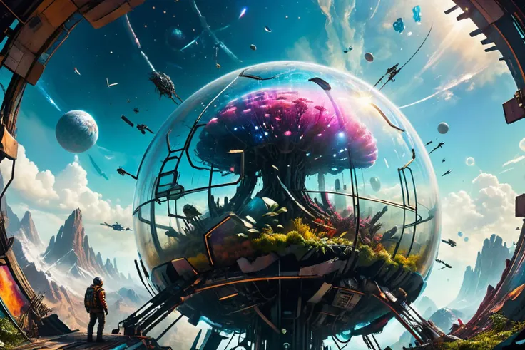 <lora:xl_more_art-full_v1:0.7>, (best quality:1.5), (hyperrealism:1.3), (intricate emotional details:1.5), (ultra detailed), (sharp focus), (sharp details), detailed digital illustration of a Synesthetic space composer (Reaching for the sky, ambitious reach) in a Artificial intelligence ruling over biodome, Post-apocalyptic, <lora:ColorART:0.7> ColorART