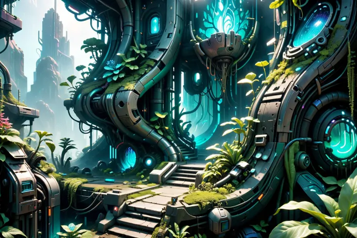 <lora:xl_more_art-full_v1:0.7>, (best quality:1.5), (hyperrealism:1.3), (intricate emotional details:1.5), (ultra detailed), (sharp focus), (sharp details), detailed digital illustration of a Elemental garden where plants sing, Cyberpunk, <lora:ColorART:0.7> ColorART , <lora:EnvyBorealXL01:0.7>, <lora:EnvyNeolithicXL01:0.7>