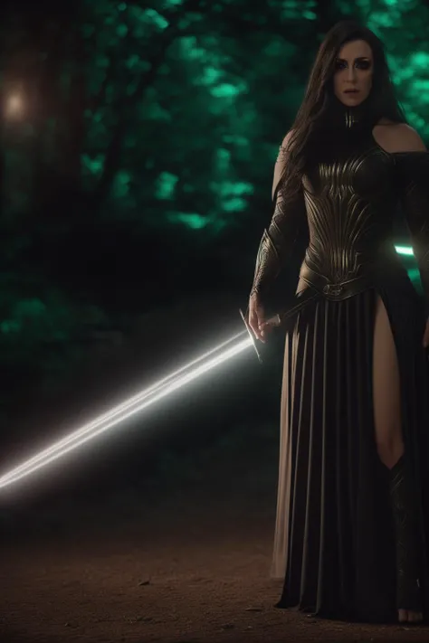 Best_QualityPos, RAW photo, intricate details, best quality, 8k uhd, soft lighting, 1girl, solo, black hair, long hair, armor, bare shoulders, green eyes, forest <lora:Hela:0.7> <lora:LowRA:0.6>