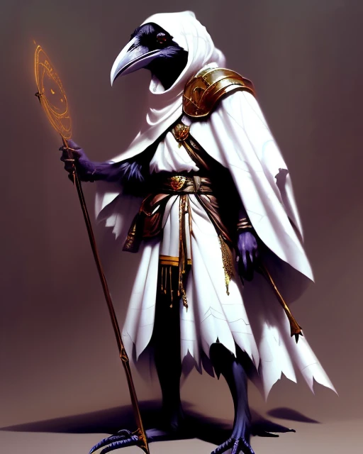 Medium Shot of Assyria, white Kenku_Person, Bard, Fantasy, Volumetric lighting, concept art, brush stroke style, artstation, trending, highly detailed, art by greg rutkowski