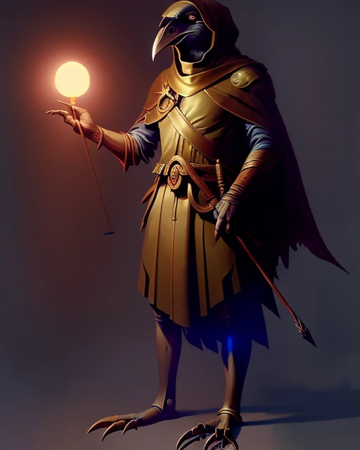 Medium Shot of Ancient Greek, Nightingale, Kenku_Person, Artificer, Fantasy, Volumetric lighting, concept art, brush stroke style, artstation, trending, highly detailed, art by greg rutkowski