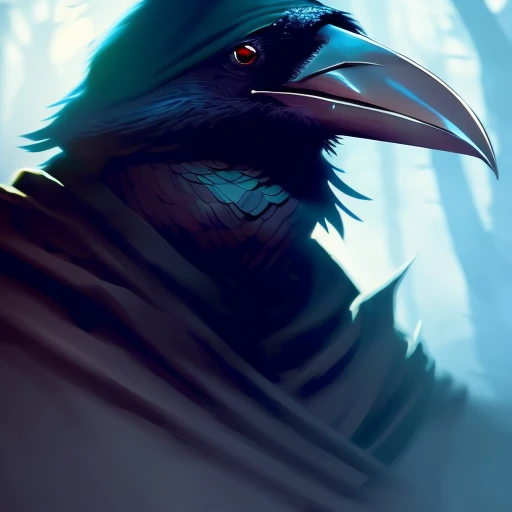 Centered, Full Close-up Portrait of Male Kenku_Person, Fantasy, Medieval, Viking, Volumetric lighting, concept art, brush stroke style, artstation, trending, highly detailed, art by greg rutkowski