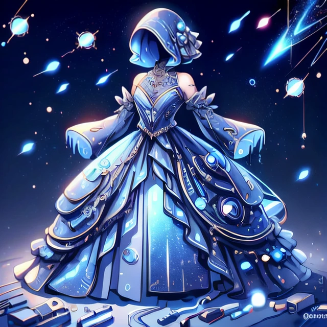 <lora:Clothes_concept:1> A gown-fit-for-a-futuristic-ball the-Quantum-Flare-combines-elegance-with-cutting-edge-technology.-Its-voluminous-skirt-is-adorned-with-tiny LED arrays each-pixel-capable-of-displaying-millions-of-colors.-As-the-wearer-twirls the-dress-generates-mesmerizing-holographic-patternsâconstellations nebulae or-even-abstract-art.-The-bodice-conceals-a-miniature-quantum-processor ensuring-seamless-transitions-between-designs. <lora:CircuitryTech-20:0.8> circuitrytech scifi cmos-circuitry