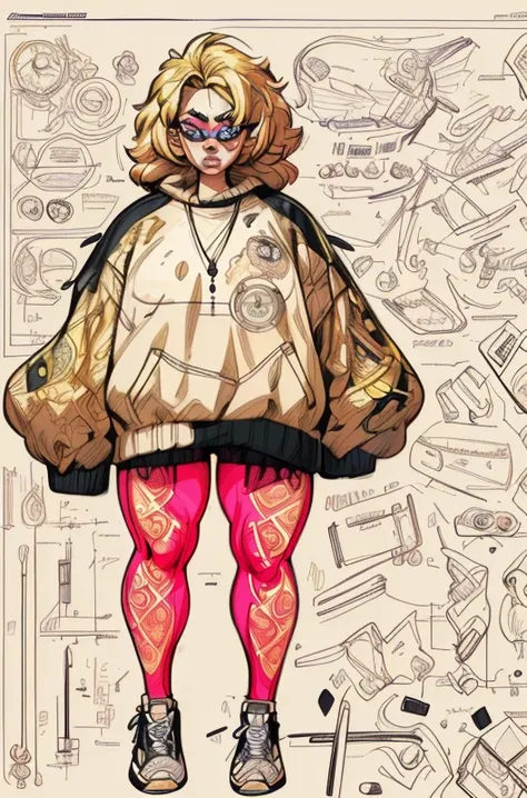 (concept art:1.3), <lora:Clothes_concept:0.81> 80s Retro: Neon leggings, oversized sweater, and high-top sneakers. concept illustration art, (masterpiece, best quality, absurdres, detailed, ultra-detailed:1.3), (ornate details:1.3), XenTAI-pos, <lora:LORA-XenoDetailer-v3:0.75>