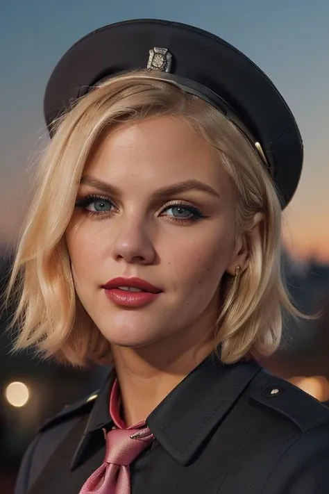 Realistic photo of a beautiful 4nn4n1c0l3-v2 woman, 1girl, solo, long hair, looking at viewer, blonde hair, hat, brown eyes, lips, portrait, realistic, soft lighting, professional Photography, Photorealistic, detailed, RAW, analog, sharp focus, 8k, HD, DSLR, high quality, Fujifilm XT3, film grain, award winning, masterpiece<lora:4nn4n1c0l3-v2:1.0>