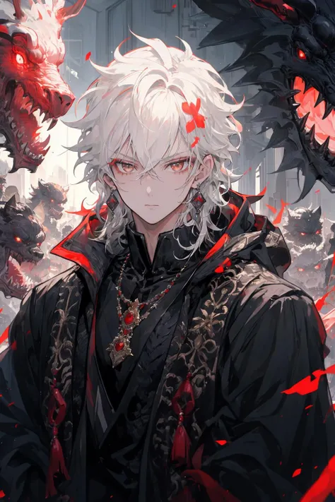 masterpiece,best quality,1boy,jewelry,male focus,looking at viewer,solo,upper body,<lora:lboy-000010:0.8>,monster,white hair,