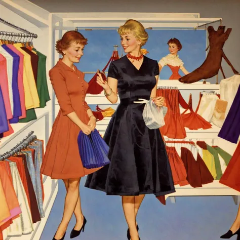 <lora:nooneaskedforthis:1.3> nooneaskedforthis a woman shopping in a dress shop, 1girl