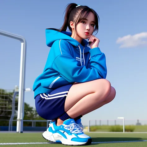 Masterpiece, high quality, 4K, solo, 1girl,
sneakers, a woman in a blue tracksuit crouches , wearing sneakers
<lora:Sneakers:0.8>