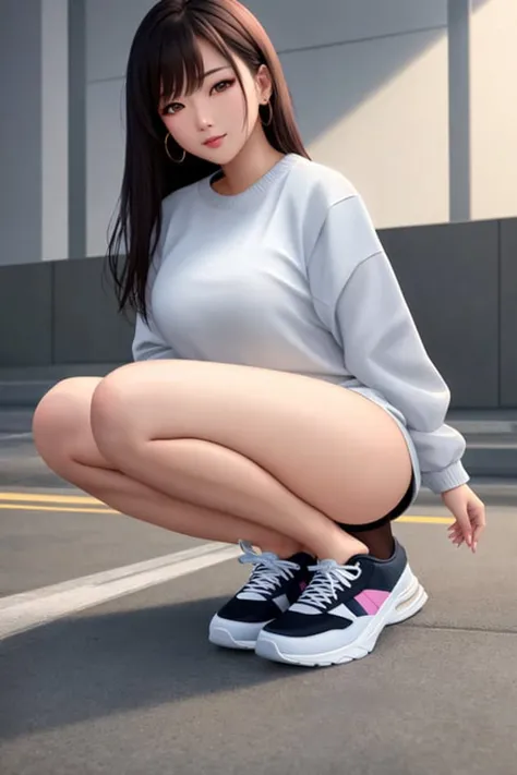 Masterpiece, high quality, 4K, solo, 1girl,Masterpiece, high quality, 4K, beautiful design, shiny, from the front, award winning photo, extremely detailed, amazing, fine detail, absurdres, highly detailed Asian woman, extremely detailed eyes and face, by lee jeffries nikon d850 film stock photograph 4 kodak portra 400 camera f1.6 lens rich colors hyper realistic lifelike texture dramatic lighting unrealengine trending on artstation cinestill 800 tungsten, dark haired woman, smiling
sneakers, a woman in a white shirt and multicolor sneakers with cool design and gold soles, sneakers inside the frame, feet closeup, 
 <lora:Sneakers:0.6>