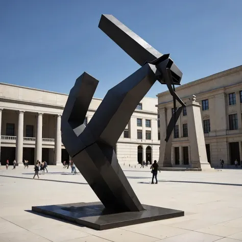 <lora:Llebbeuswoods:0.8> artwork, sculpture in a large open plaza