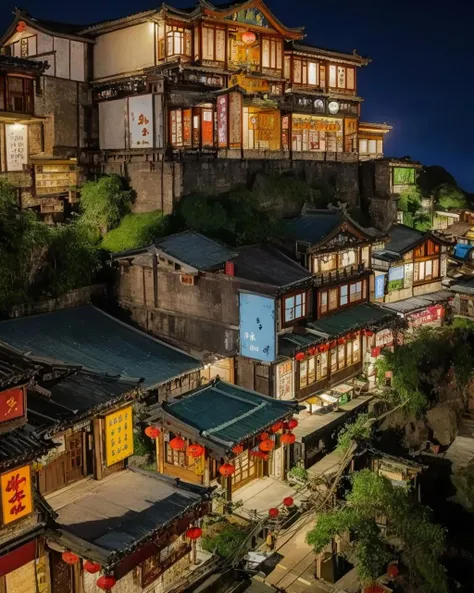 best quality,masterpiece,highly detailed,ultra-detailed, <lora:neg4all_bdsqlsz_V3.5:-1> , <lora:Jiufen:0.75> (jiufen taiwan:1.3), scenery
<lora:de-anime-er_v10:-0.5> no humans,night, sta