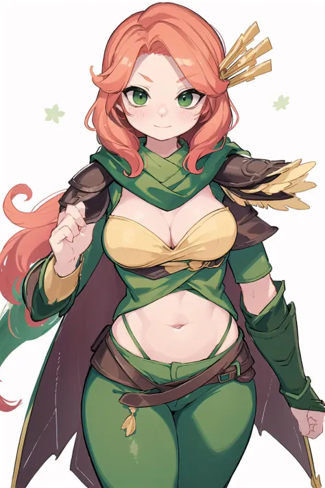 <lora:Windrunnerv0.2:0.8>, windranger, lyralei, green pants, looking at viewer