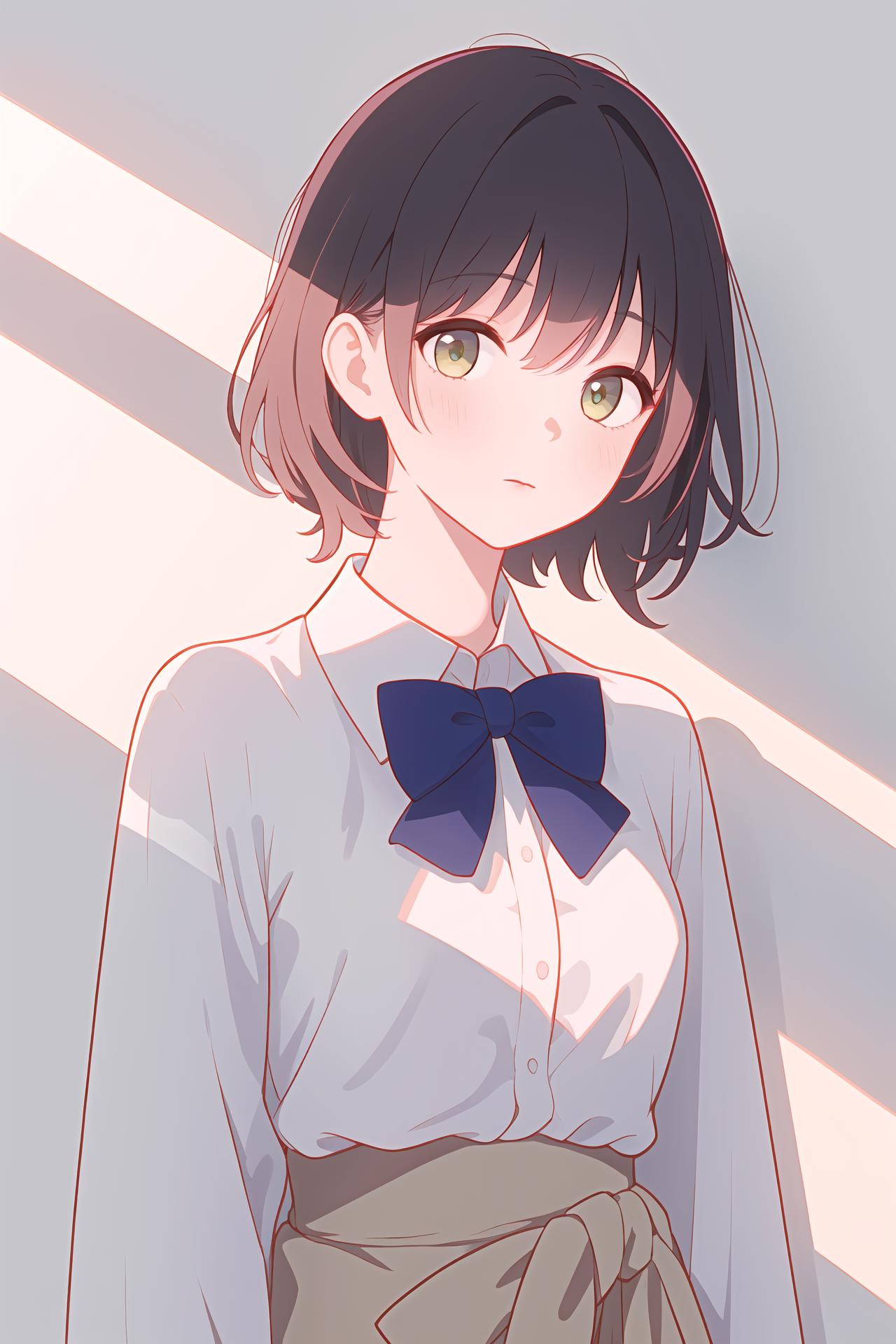 Anime girl with a bow tie and a white shirt - SeaArt AI