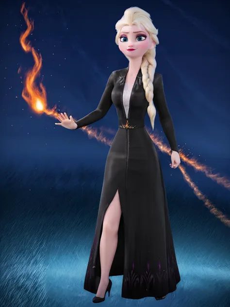 paixal style,elsa \(frozen\)  looking at viewer,large breasts,suprise face,full body,braid, worm light, Holding flames in his right hand, high heel,flames all around her body <lora:Frozen_elsa_textV1-PonyXL:1>