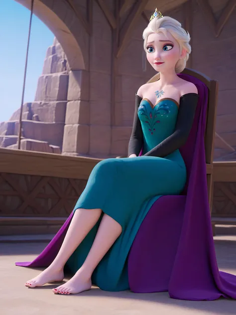 score_9, score_8_up, score_7_up, score_6_up, score_5_up, score_4_up, source_, 1girl,(bare breasts:1.3),show boobs,Elsa's Coronation Dress, beauty, sitting on side of chair, blushing, full body, tiny breast, happy face, outdoor theme, movieencap, stone in background, spread legs,barefoot,red toenails, ((view from below:1.3)), (high quality, detailed, beautiful), detailed beautiful eyes, outstanding, countershading, detailed soft lighting, <lora:elsa_xl4:0.8>