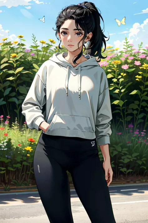 ((ultra detailed, masterpiece, absurdres))
<lora:TLOU2Dina:0.8>
TLOU2Dina, 1girl, solo, in front of Bohemian Meadow with Wildflowers and Butterflies , Athleisure set (hoodie and leggings), chunky sneakers