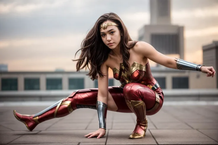 DC s,full body,photo of a 18 year old girl,wonder woman,squatting,happy,outdoor,windy,street,tokyo,ray tracing,detail shadow,sharp focus,depth of field,blurry background,bokeh,motion blur,shot on Fujifilm X-T4,14mm f1.8,<lora:add_detail:1>,