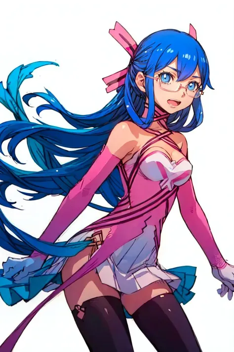 solo, <lora:Midori:0.9> midoridesu, blue eyes, blue hair, long hair, glasses, hair ribbon, ribbon, pink dress, black thighhighs, gloves, surprised, open mouth, <lora:NakayamaTooru:1> sketch, mecha,, absurdres, ultra detailed, masterpiece, best quality, aesthetic, detailed,