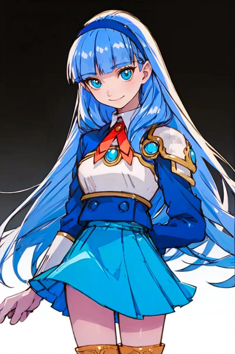 <lora:umi_ryuuzaki_shoulder_armor:1> 1girl, umi ryuuzaki, hairband, armor shoulder armor, blue skirt, smile, <lora:NakayamaTooru:1> sketch, mecha,, absurdres, ultra detailed, masterpiece, best quality, aesthetic, detailed,