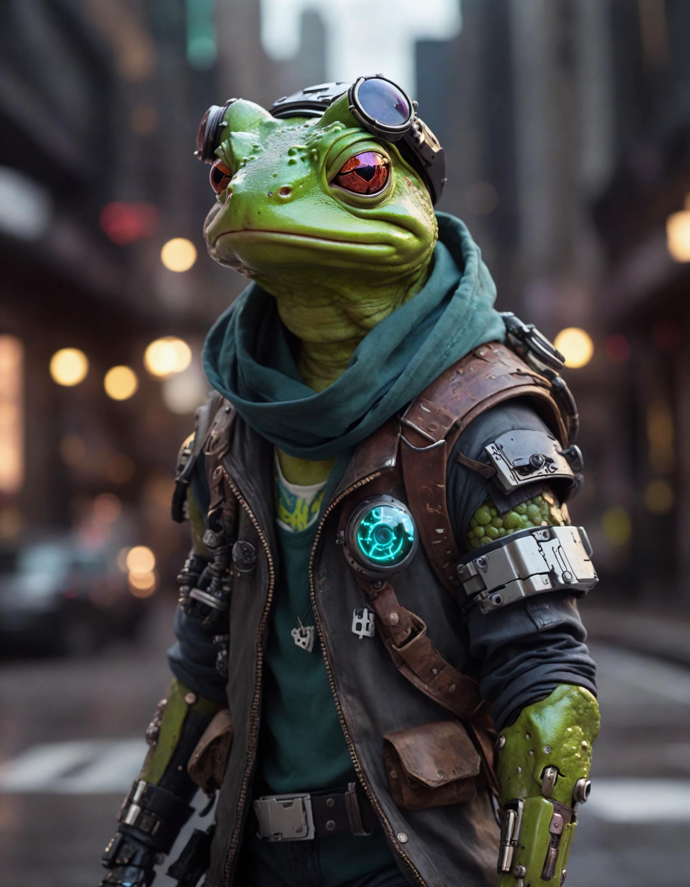 a cyberpunk frog, hipster, battle mage, cyberpunk armor, undefined