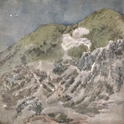green-blue-shanshui volcano