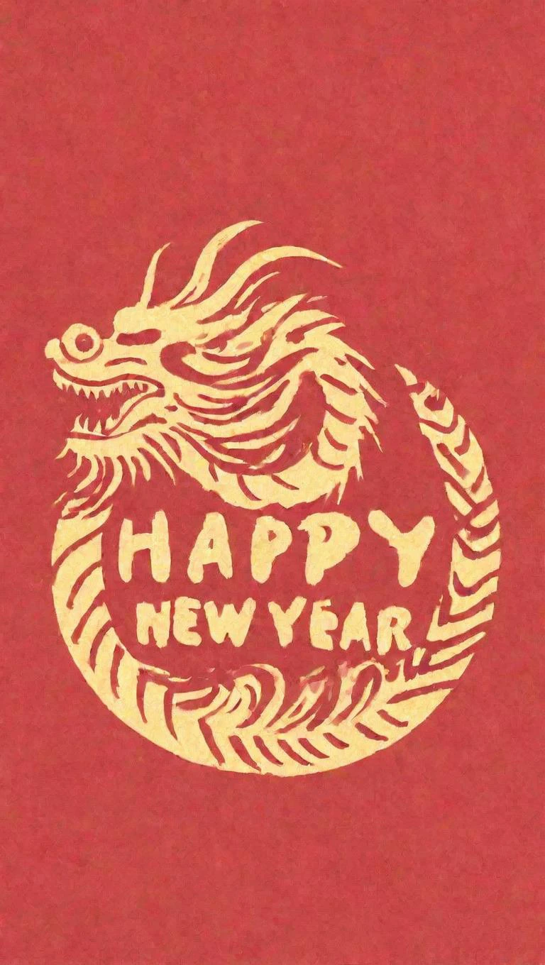 Minimalist style 2d flat design, ((text logo "Happy Lunar New Year", golden, yellow, red background, Brush typeface, hand writing)), (legendary Chinese dragon:1.35), long body full of scales, simple background, (SFW) <lora:Harrlogos_v2.0:1> . Simple, clean, uncluttered, modern, elegant