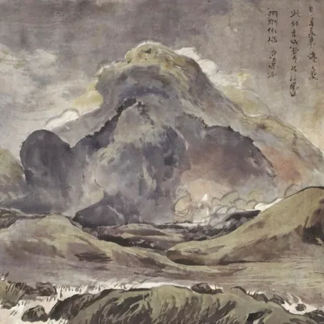 green-blue-shanshui volcano