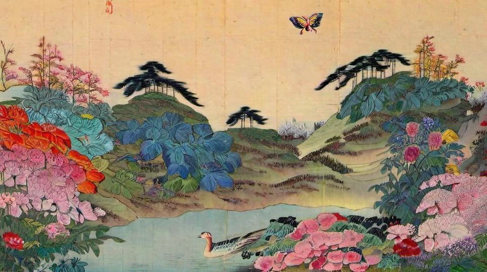 kimhongdo, a small lake winding on top of a mountain surrounded with flower swith vibrant colors, a single tall tree with thick foliage and flowers, butterflies flying lazily, vibrant flowerbeds, petals,
vibrant, vivid, intricate,
masterpiece, exquisitely detailed, high quality,
<lora:add-detail-xl:1>