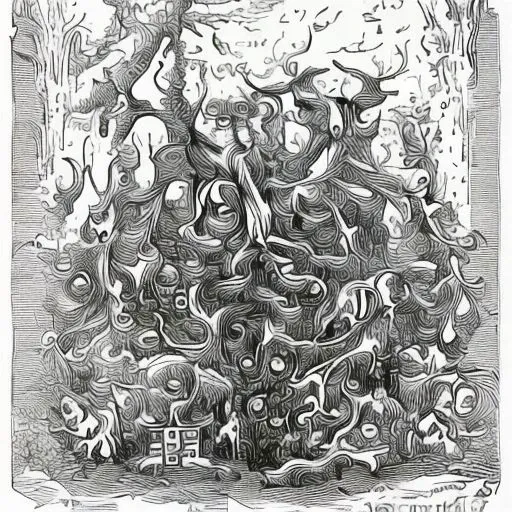 Princess receives blessing from little dark wizards ,monochrome,greyscale,art by jon carling