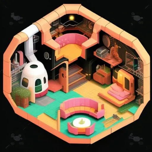 duskametrick15 isometric cutaway neon future buildings incredibly detailed black background dilapidated duskametrick15
