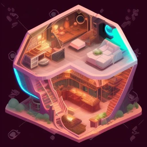 duskametrick15 isometric cutaway neon future buildings incredibly detailed black background dilapidated duskametrick15