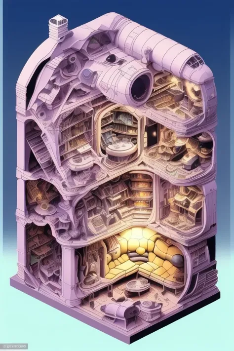 (duskametrick15:1.2) (isometric:1.1) diorama cutaway  in giger style, (vibrant:1.2)