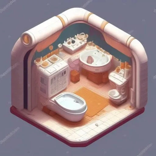 duskametrick15  isometric cutaway big bathroom in ussr style, rim lighting