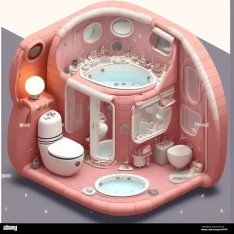 duskametrick15  isometric cutaway big bathroom in ussr style, rim lighting