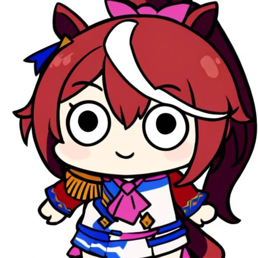 (masterpiece, best quality), 1girl, solo, teriderp, chibi, TokaiTeio , close-up, simple background, Racing suit,
<lora:der:0.8>,