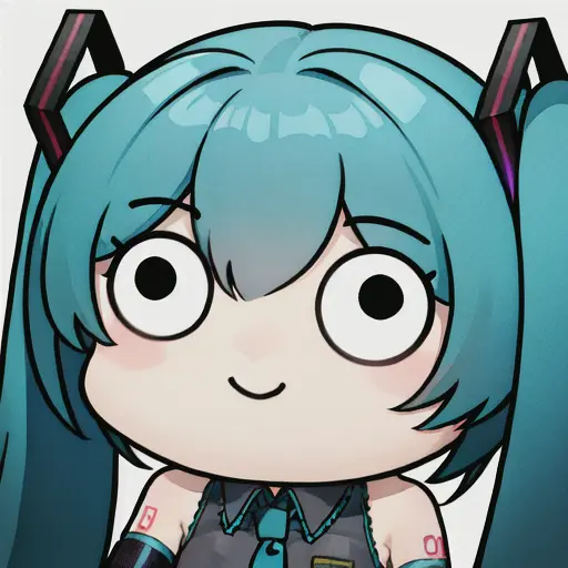 ((masterpiece, best quality)), 1girl, solo, teriderp, chibi, hatsune miku, upper body, close-up, simple background, white background