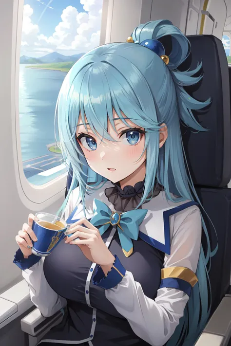 (masterpiece, best quality),  intricate details,
1girl,    <lora:konosuba_aqua-10:0.8> ksaqua, hair rings, 
in airplane,