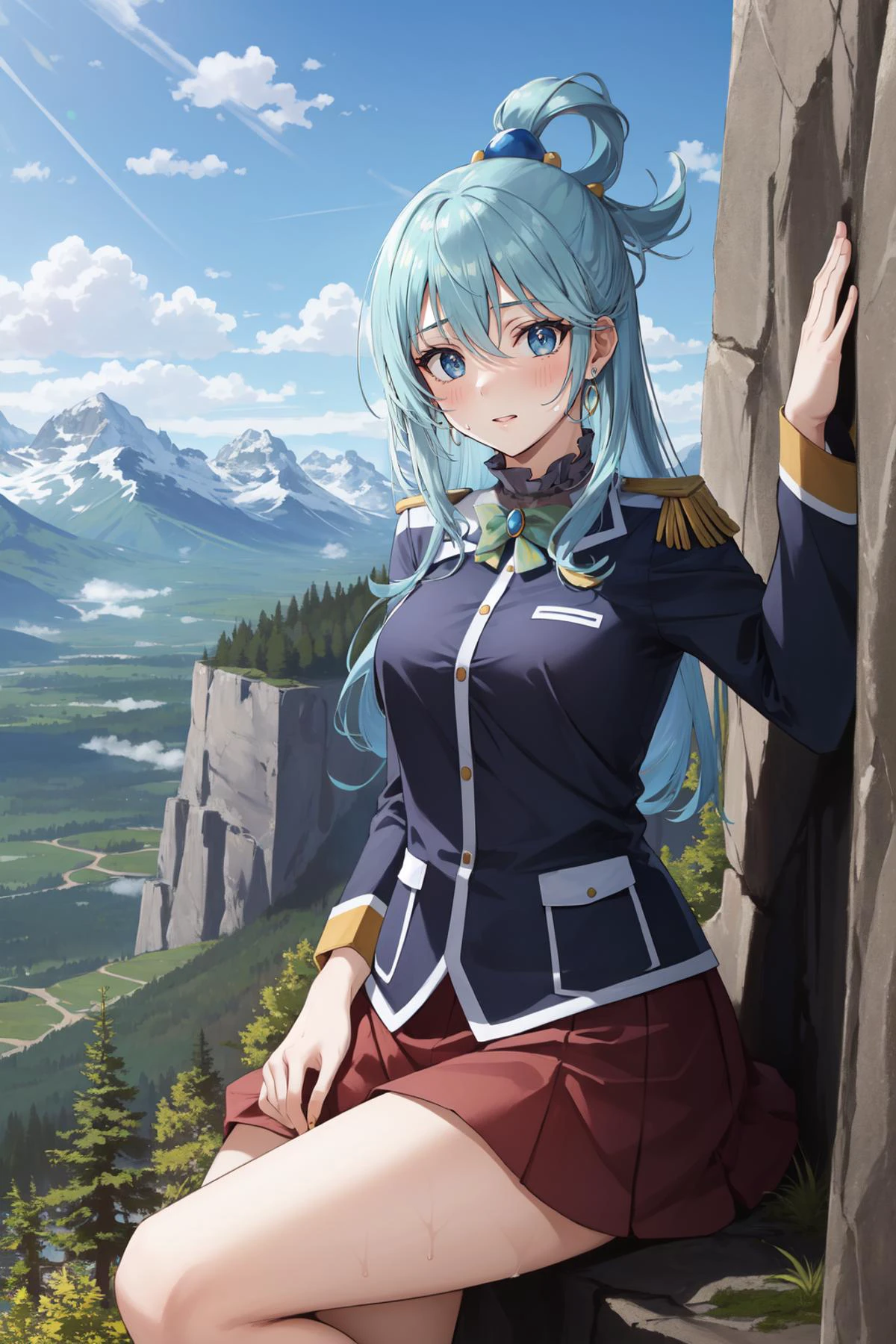 (masterpiece, best quality), intricate details,
1girl, <lora:konosuba_aqua-10:0.8> ksaqua, hair rings,
rock climbing, military uniform, camouflage, outdoors, cliff, mountain, sweating,